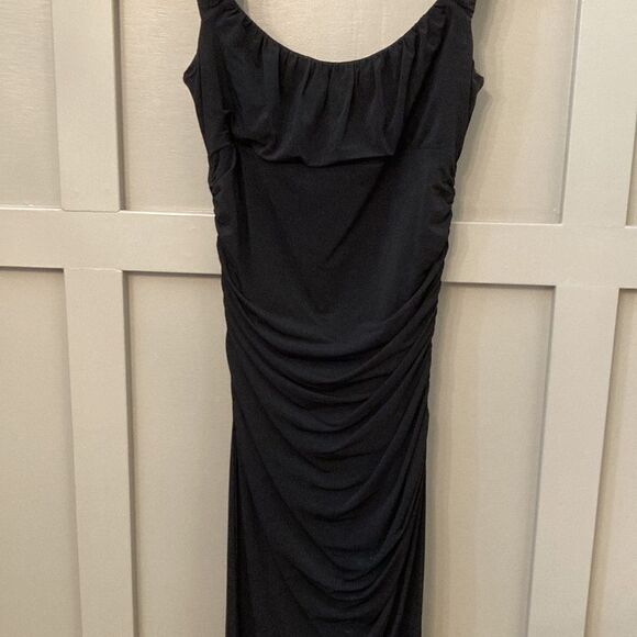 BCBG maxAzria ruched asymmetric hem midi dress black size XS - Picture 10 of 15